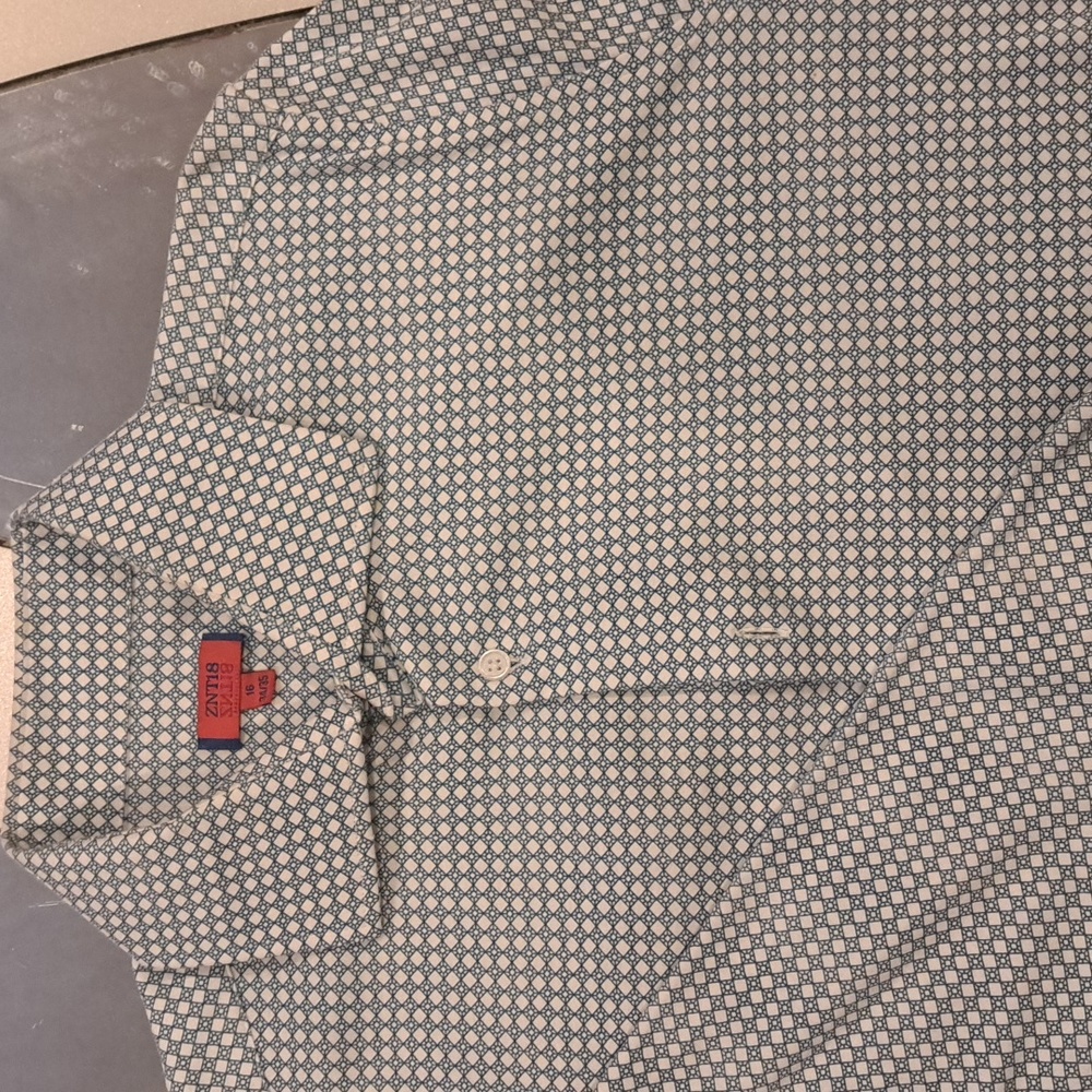 ZNT118, Size 16, White/Blue Print, Long Sleeve Casual